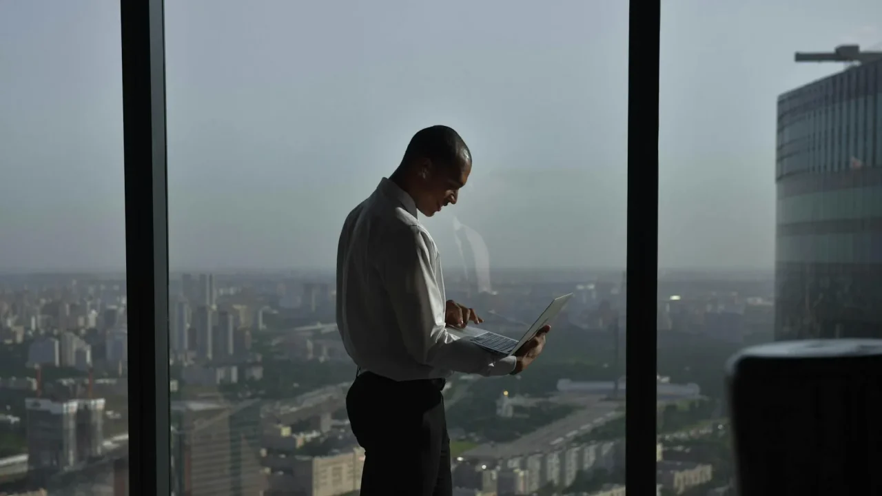Business Laptop City Skyline
